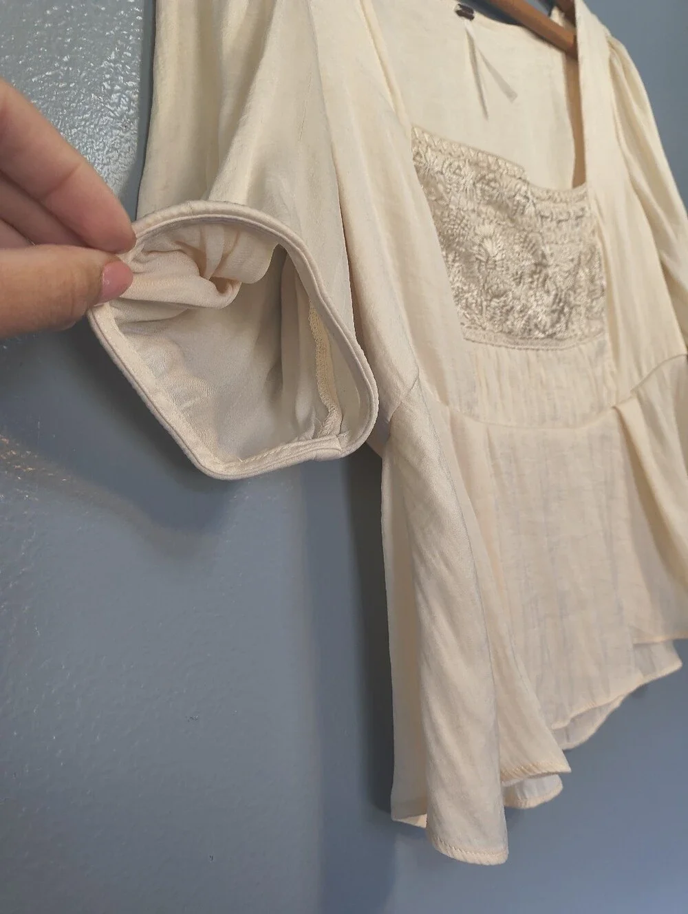 Free People Cream Embroidered Square-Neck Blouse